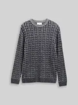 TOM TAILOR Herren Strickpullover mit Zopfmuster, blau, Meliert – Bild 1