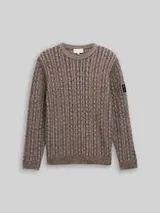 TOM TAILOR Herren Strickpullover mit Zopfmuster, braun, Meliert – Bild 1