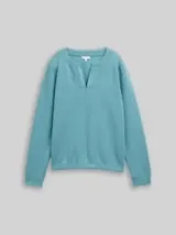 TOM TAILOR Damen Scuba Sweatshirt mit Strasssteinen, blau, Uni – Bild 1