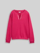 TOM TAILOR Damen Scuba Sweatshirt mit Strasssteinen, rot, Uni – Bild 1