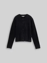 TOM TAILOR DENIM Damen Cardigan aus Federgarn, schwarz, Uni – Bild 1