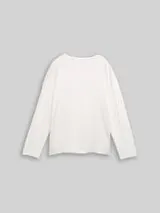 TOM TAILOR Damen Loose Fit Langarmshirt im Material-Mix, weiß, Uni – Bild 1