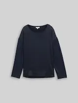 TOM TAILOR Damen Loose Fit Langarmshirt im Material-Mix, blau, Uni – Bild 1