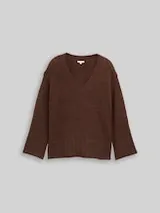 TOM TAILOR Damen Plus Size - Loose Fit Strickpullover mit Wollanteil, braun, Meliert – Bild 1