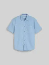 TOM TAILOR Herren Regular Fit Kurzarmhemd mit Waffelstruktur, blau, Uni – Bild 1