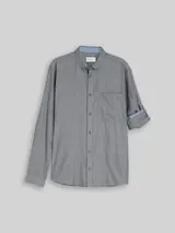TOM TAILOR Herren Regular Fit Hemd mit Turn-Up-Funktion, grau, Fischgrät – Bild 1