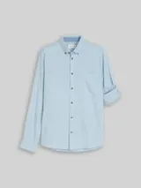 TOM TAILOR Herren Regular Fit Hemd mit Turn-Up-Funktion, blau, Fischgrät – Bild 1
