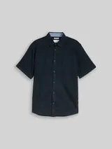 TOM TAILOR Herren Regular Fit Kurzarmhemd mit Leinenanteil, blau, Uni – Bild 1