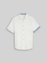 TOM TAILOR Herren Regular Fit Kurzarmhemd mit Leinenanteil, weiß, Uni – Bild 1