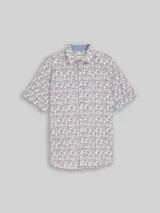 TOM TAILOR Herren Regular Fit Kurzarmhemd mit Leinenanteil, weiß, Palmenprint – Bild 1