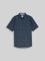 TOM TAILOR Herren Regular Fit Kurzarmhemd mit Leinenanteil, blau, Palmenprint – Bild 1