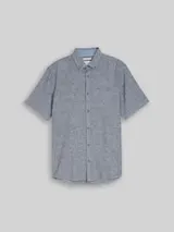 TOM TAILOR Herren Regular Fit Kurzarmhemd mit Leinenanteil, blau, Gemustert – Bild 1