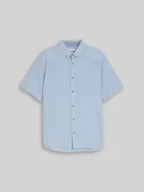 TOM TAILOR Herren Regular Fit Kurzarmhemd mit Leinenanteil, blau, Kariert – Bild 1