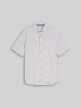 TOM TAILOR Herren Regular Fit Kurzarmhemd mit Leinenanteil, weiß, Gestreift – Bild 1