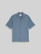 TOM TAILOR DENIM Herren Relaxed Fit Resort Hemd mit Leinenanteil, blau, Gestreift – Bild 1