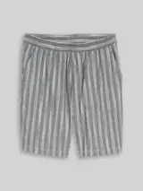 TOM TAILOR DENIM Herren TTRELAXED Shorts mit Leinenanteil, schwarz, Gestreift – Bild 1