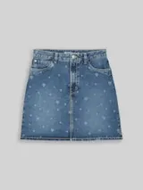 TOM TAILOR DENIM Damen Mini-Jeansrock mit Herz-Print, blau, Uni – Bild 1