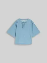 TOM TAILOR DENIM Damen Jeansbluse mit Schleifen-Detail, blau, Uni – Bild 1