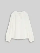 TOM TAILOR Damen Crinkle Bluse mit Bindeband, weiß, Uni – Bild 1