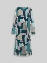 TOM TAILOR Damen Mesh Midi-Kleid mit Muster, grün, Gemustert – Bild 1