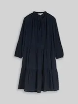 TOM TAILOR Damen Crinkle Kleid mit Volants, blau, Uni – Bild 1