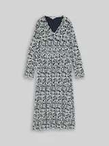 TOM TAILOR Damen Crinkle Midi-Kleid mit Muster, blau, Gemustert – Bild 1