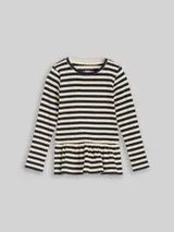 TOM TAILOR Mädchen Langarmshirt mit Rippstruktur und Volant, blau, Gestreift – Bild 1