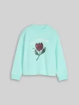 TOM TAILOR Mädchen Cropped Sweatshirt mit Wendepailletten, grün, Uni – Bild 1