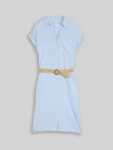 TOM TAILOR Damen Loose Fit Midi-Kleid mit Gürtel, blau, Gestreift – Bild 1