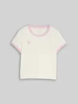 TOM TAILOR Mädchen Cropped T-Shirt mit Herz-Print, weiß, Uni – Bild 1