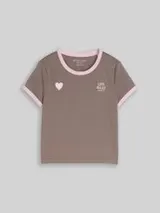 TOM TAILOR Mädchen Cropped T-Shirt mit Herz-Print, braun, Uni – Bild 1