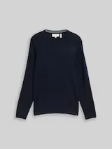 TOM TAILOR Herren Basic Strickpullover mit Rundhalsausschnitt, blau, Uni – Bild 1