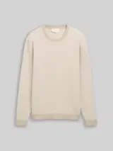 TOM TAILOR Herren Strickpullover aus Baumwolle, beige, Gestreift – Bild 1