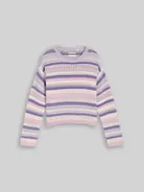 TOM TAILOR Mädchen Cropped Strickpullover mit Streifenmuster, lila, Gestreift – Bild 1