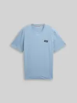 TOM TAILOR Herren T-Shirt aus Baumwolle mit Logo-Badge, blau, Uni – Bild 1