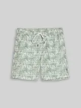 TOM TAILOR DENIM Herren Badeshorts mit Muster, grün, Palmenprint – Bild 1
