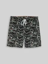 TOM TAILOR DENIM Herren Badeshorts mit Muster, schwarz, Palmenprint – Bild 1