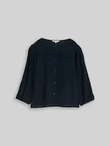 TOM TAILOR DENIM Damen Crinkle Bluse mit Knopfleiste, blau, Uni – Bild 1