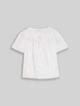 TOM TAILOR DENIM Damen Bluse mit Häkel-Details, weiß, Uni – Bild 1