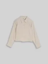 TOM TAILOR DENIM Damen Boxy Fit Hemdbluse mit Schleifen-Detail, beige, Gestreift – Bild 1