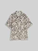 TOM TAILOR DENIM Damen Boxy Fit Bluse mit Leinenanteil, beige, Geblümt – Bild 1