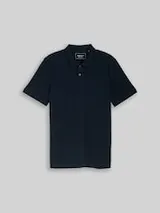 TOM TAILOR DENIM Herren Piqué Poloshirt aus Baumwolle, blau, Uni – Bild 1