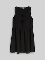 TOM TAILOR DENIM Damen Mini-Kleid mit Leinenanteil, schwarz, Uni – Bild 1