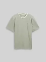 TOM TAILOR DENIM Herren Relaxed Fit Piqué T-Shirt, grün, Meliert – Bild 1