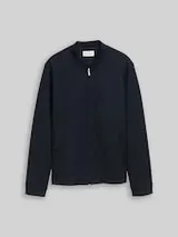 TOM TAILOR Herren Piqué Bomberjacke mit Eingriffstaschen, blau, Uni – Bild 1