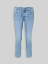 TOM TAILOR Damen TTLENE SLIM CROPPED Stretch Jeans mit Bindegürtel, blau, Uni – Bild 1