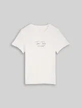 TOM TAILOR Damen T-Shirt mit Logo-Print, weiß, Uni – Bild 1