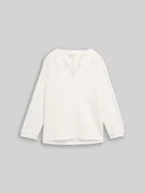 TOM TAILOR Damen Langarmshirt mit Raffungen, weiß, Uni – Bild 1