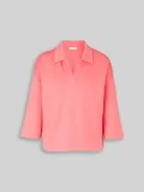 TOM TAILOR Damen Loose Fit Scuba Langarmshirt mit Polokragen, rosa, Uni – Bild 1
