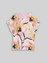 TOM TAILOR Damen T-Shirt im Material-Mix, rosa, Gemustert – Bild 1